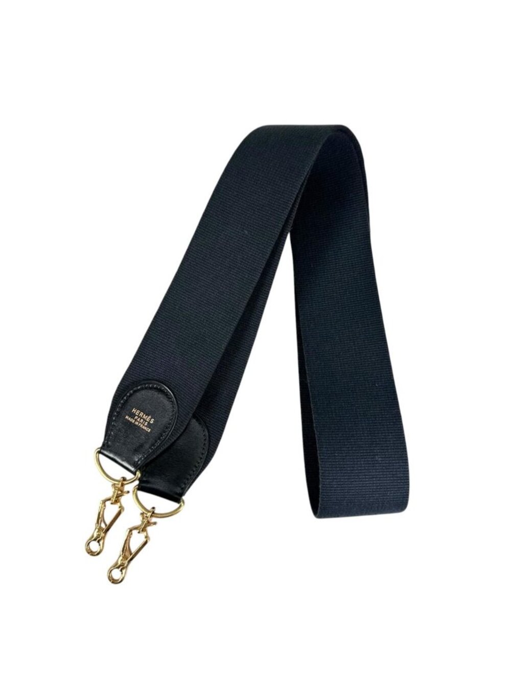 Hermes Shoulder Strap Canvas Box Calf Black Gold